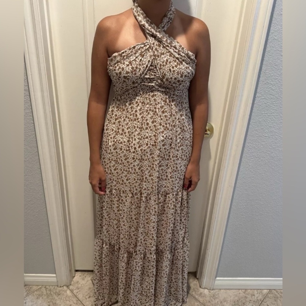 NWT Flawless womens neutral tones interchangeable halter back tie summer dress